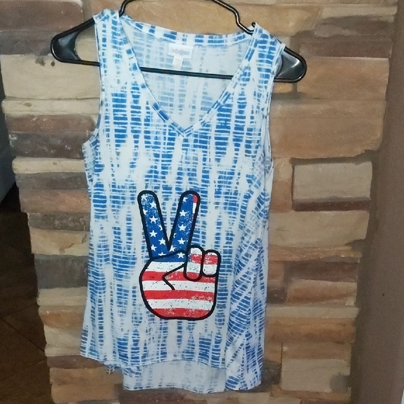 LuLaRoe Tops - LuLaRoe Blue and Red Peace Sign Tank Top